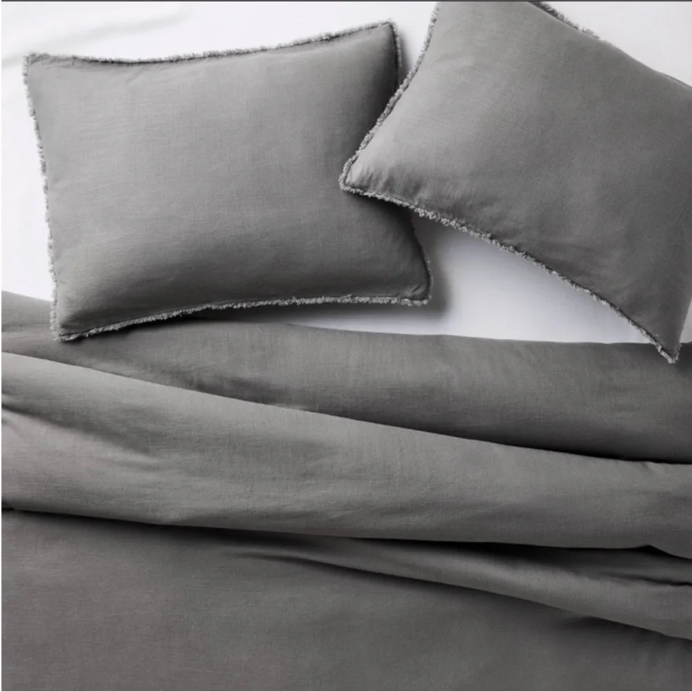 NWT Full/Queen Heavyweight Linen Blend Comforter & Sham Set Dark Gray - Casaluna